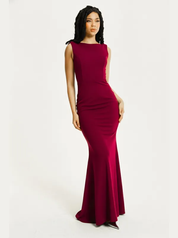 Burgundy Draped Cowl Back Maxi Dress - Liquorish