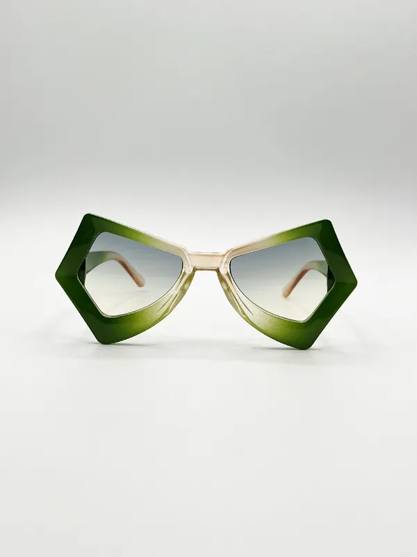 2 Tone Angular Sunglasses in Green - SVNX