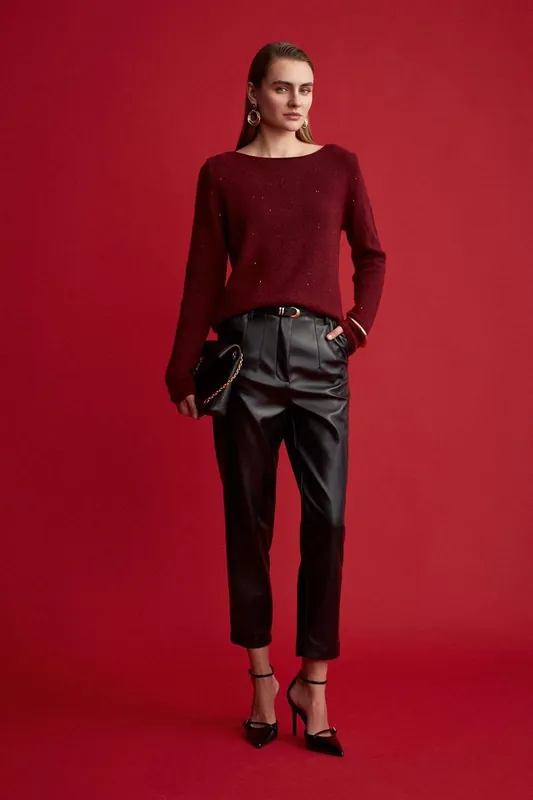 Women's High-waist Faux Leather Straight Trousers