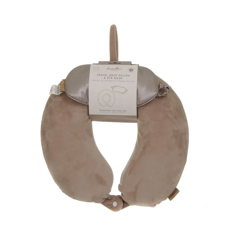 Grey Plush Travel Neck Pillow & Eye Mask Set - Danielle Creations