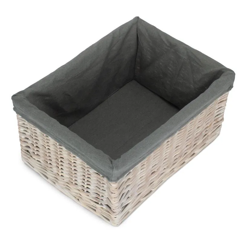 White Wash Grey Lined Open Storage Basket - Red Hamper
