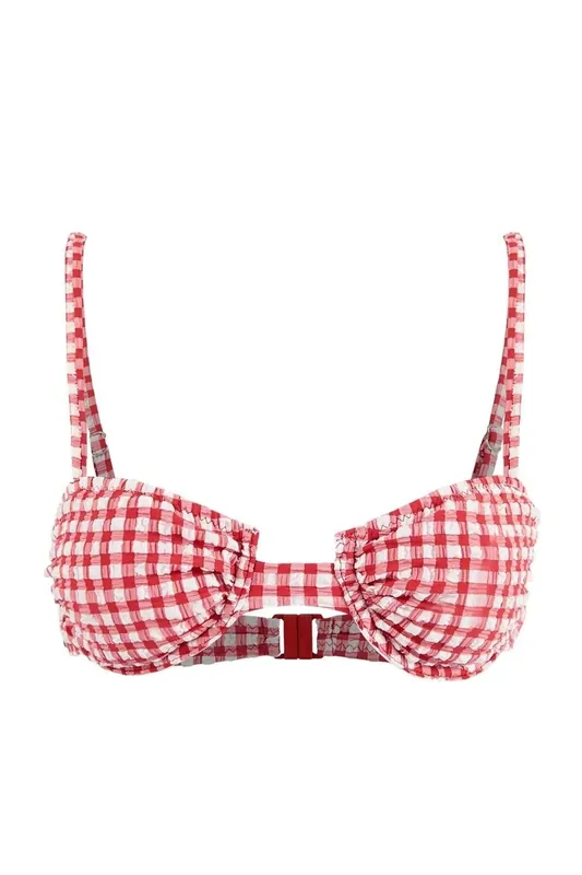 Gingham Textured Padded Balconette Bikini Top with Front Detail - WOVCOR