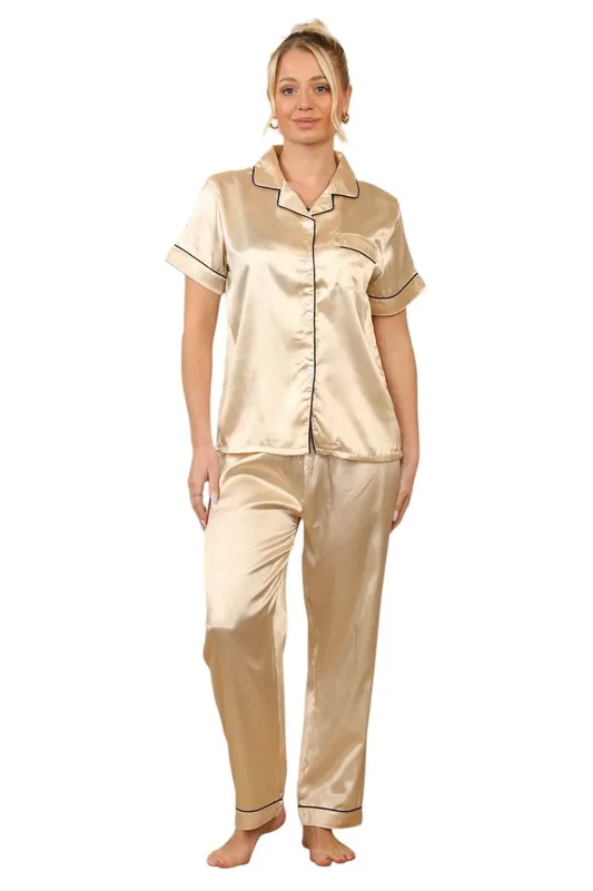 Champagne Satin Pajama Set - ELAINA FASHION