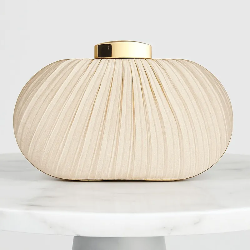 Evening Pleated Satin Bridal Wedding Prom Party Clutch Shoulder Bag - AJVANI