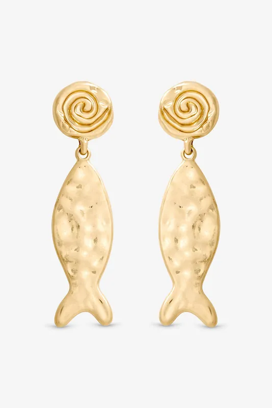 Gold Molten Fish Statement Earrings - Mood