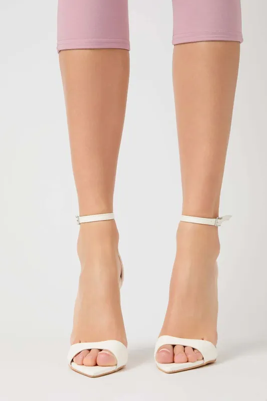 Kelisa White Pu Pointed Toe Barely There Stiletto High Heels - Public Desire