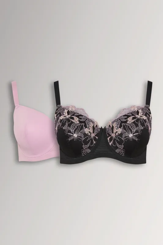 2 Pack Embroidered Padded Bras - Yours