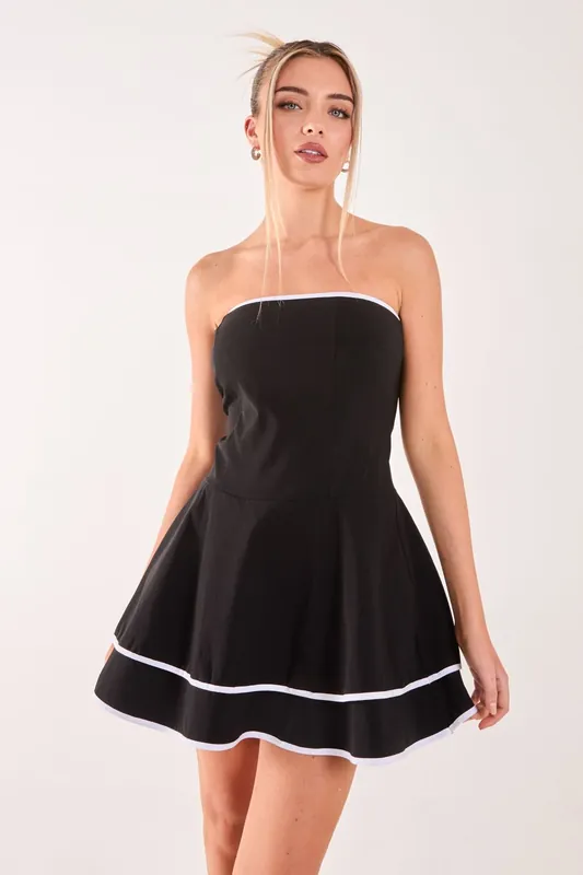 Bandeau Contrast Binding Mini Dress - Pink Vanilla