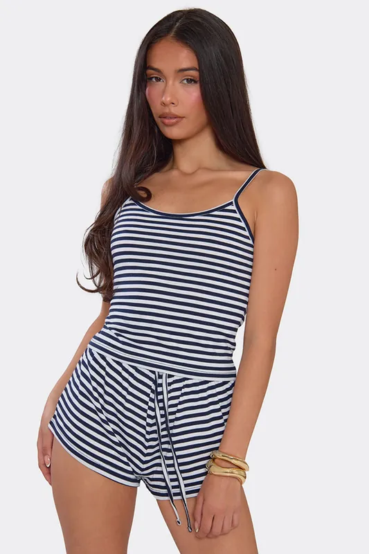 Strappy Scoop Neck Striped Cami Top - EGO