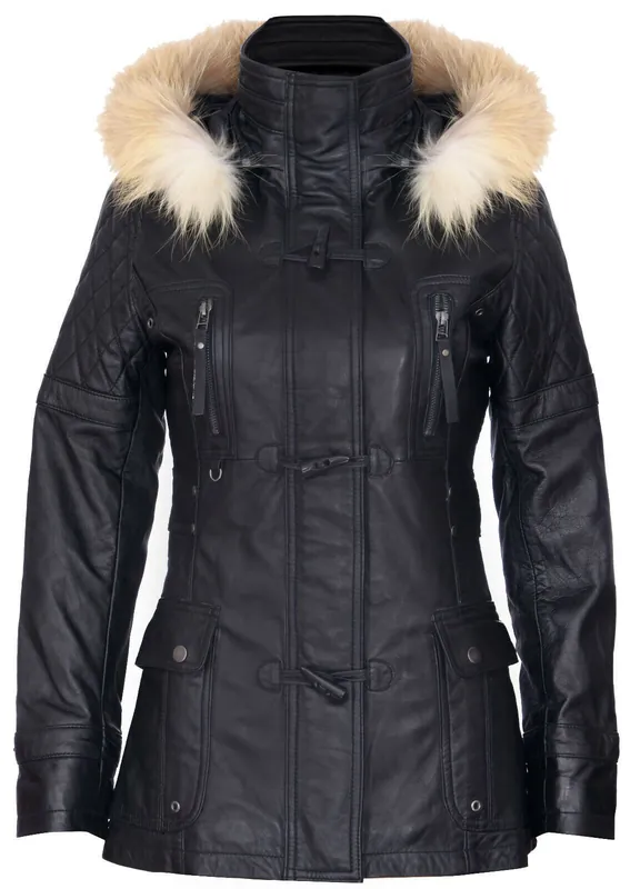 Quilted Leather Hooded Parka Jacket-Northampton