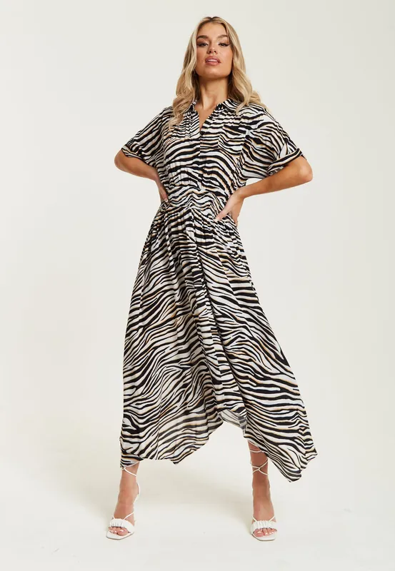 Brown Zebra Print Midi Dress - Liquorish