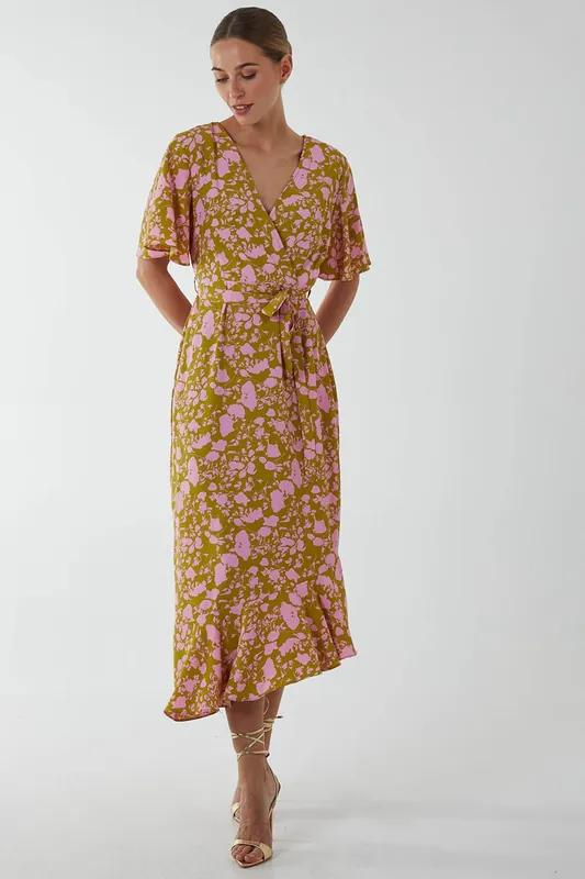 Ruffle Wrap Midi Dress - Blue Vanilla