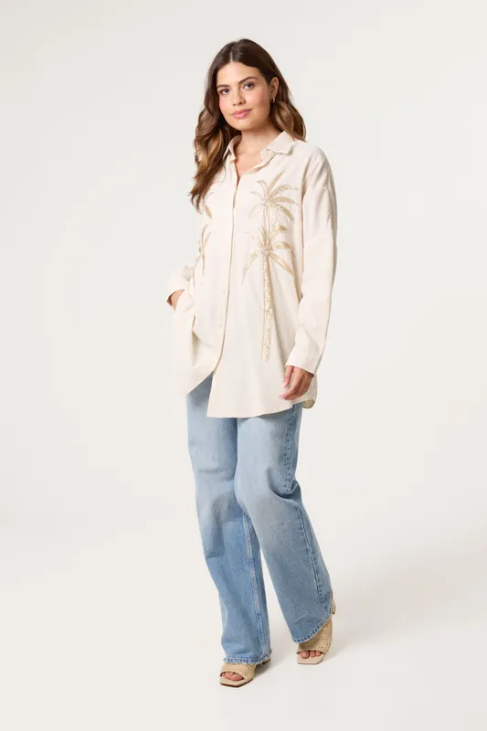 Stone Shirt With Golden Palm Trees - Blue Vanilla