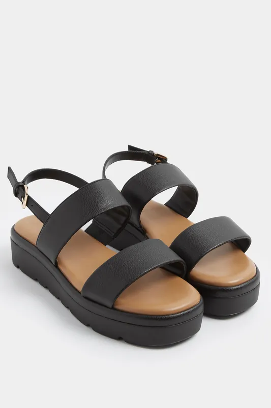 Faux Leather Padded Wedge Sandals In Extra Wide EEE Fit - Yours