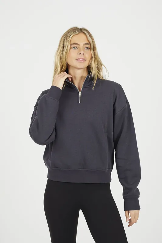 Funnel Neck Quarter Zip Sweatshirt - Brave Soul