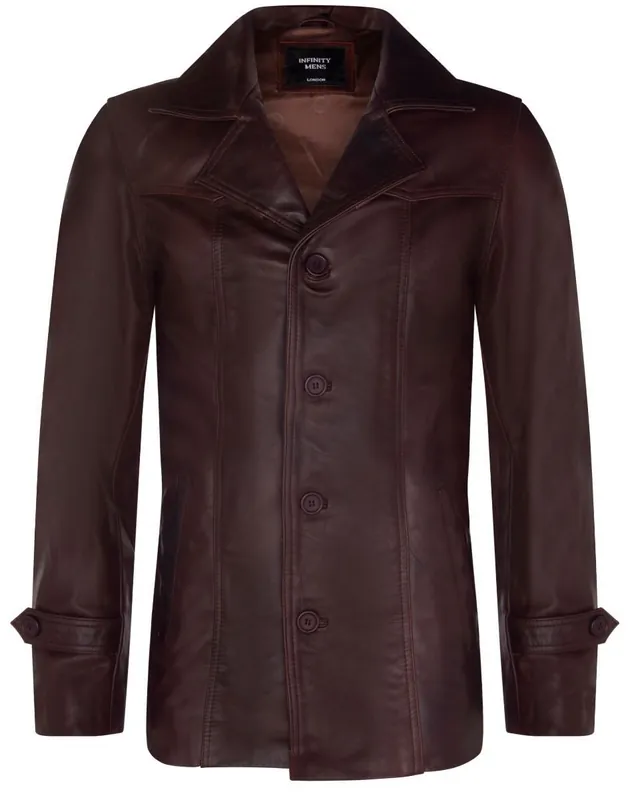 Vintage Trench Style Leather Coat-Macau