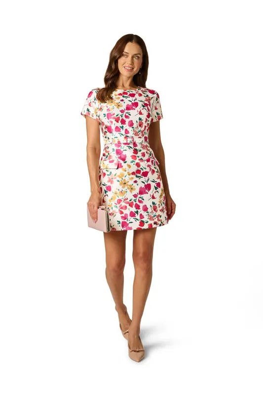 Printed Mikado Short Dress - Adrianna Papell