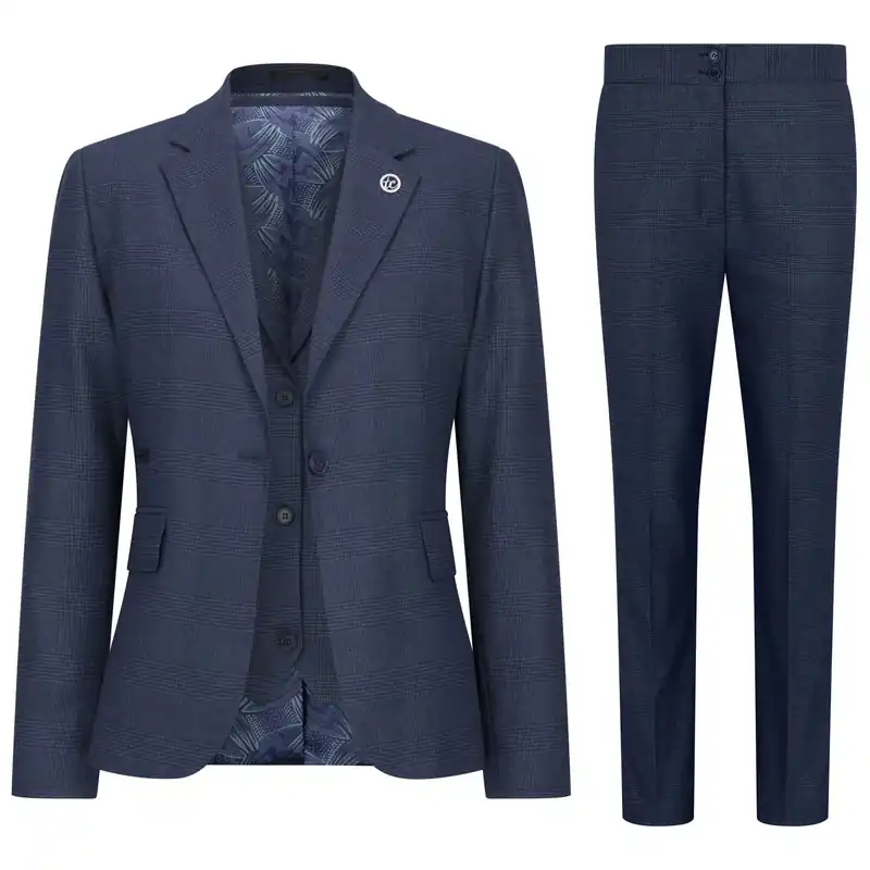 Women's Three-Piece Tailored Fit Suit in Prince of Wales Check