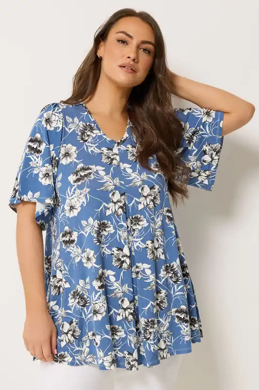 Floral Pleat Front Short Sleeve Top - Yours
