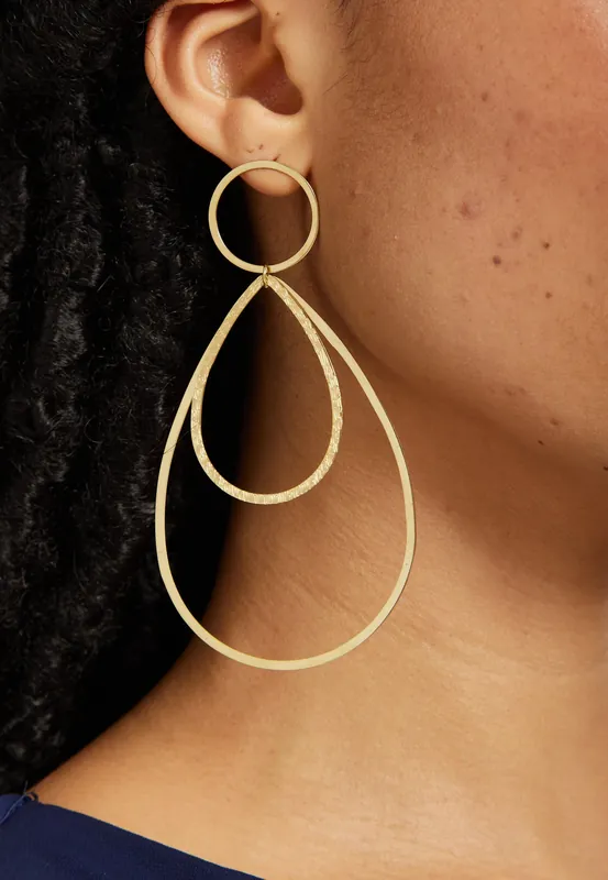Gold Double Teardrop Statement Earrings - Liquorish