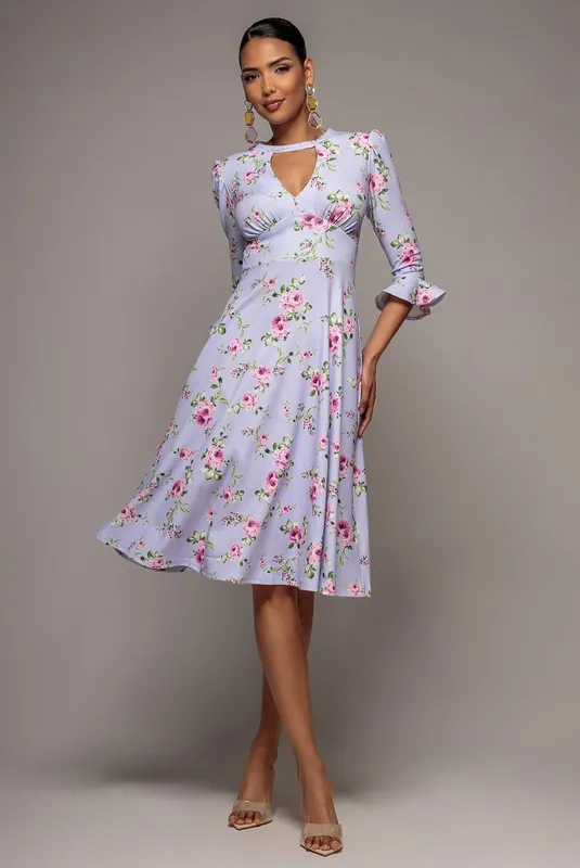 Floral Printed Flared Sleeve Midi - Goddiva