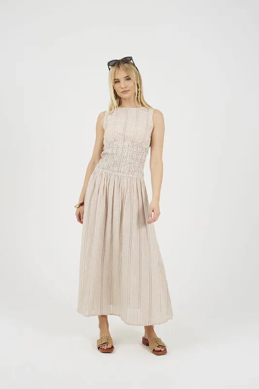 Striped Sleeveless Smock Midi Dress - Brave Soul