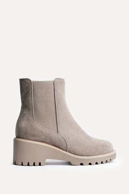 Attend Taupe Faux Suede Wedged Ankle Boot - Linzi