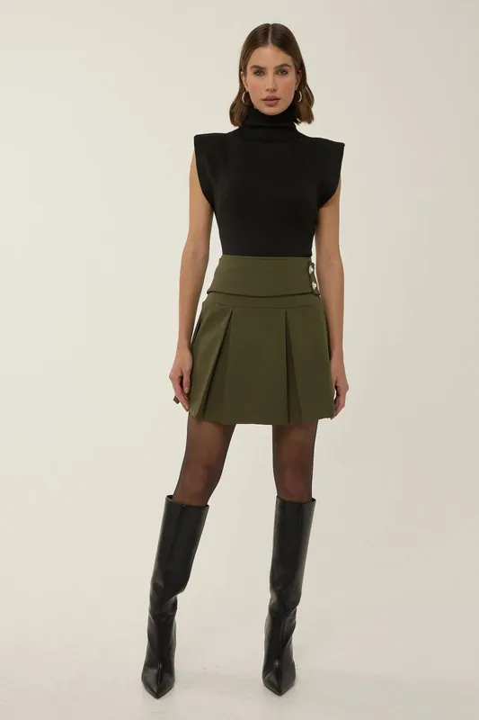 Pleated Mini Skirt with Pearl Detail - Hiccup