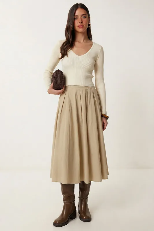 High Waist A-Line Midi Skirt