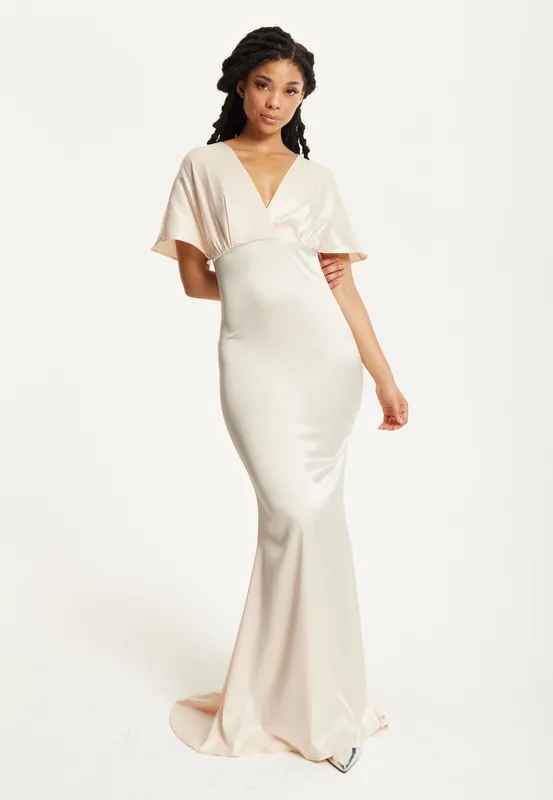 Short Sleeve Light Champagne Maxi Dress - Liquorish