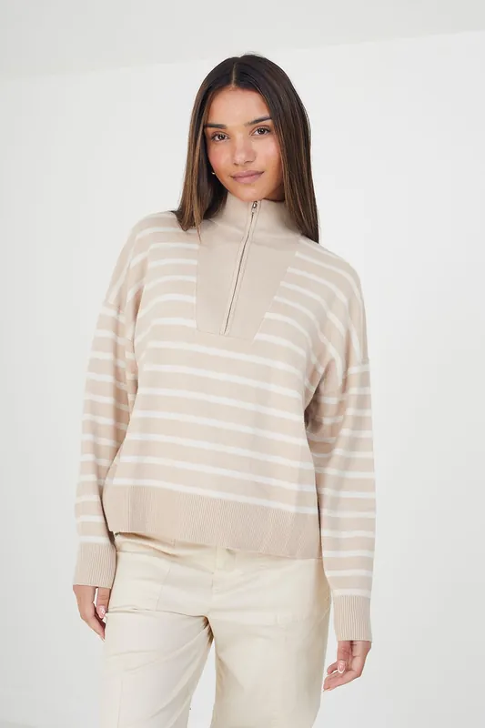 Striped 1/2 Zip Knitted Jumper - Brave Soul