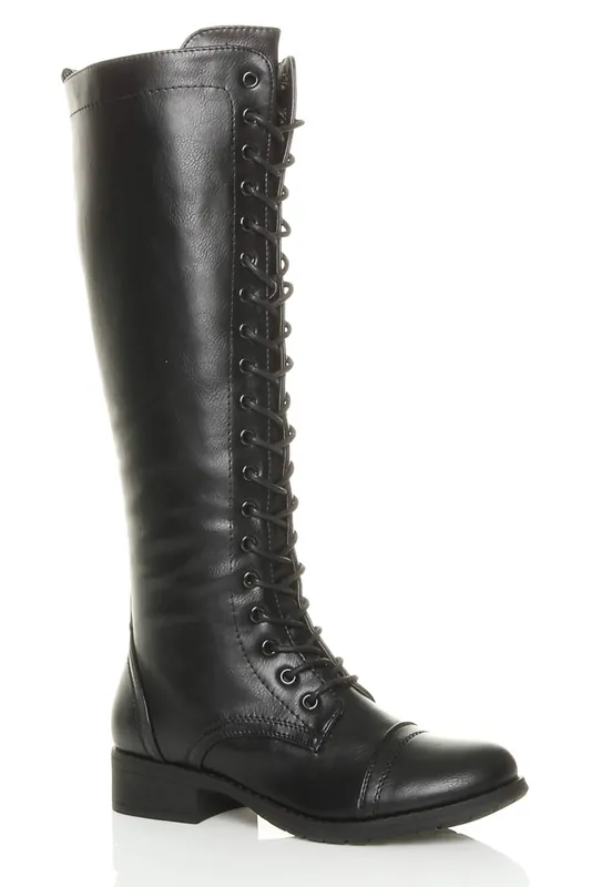 Lace Up Calf Zip Biker Military Boots - AJVANI