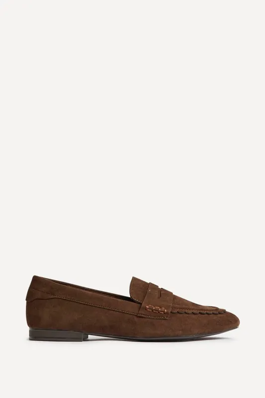 Bree Brown Suede Leather Penny Loafer - Linzi