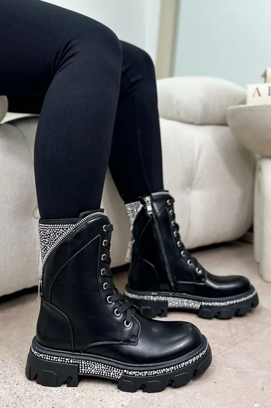Crystal Chunky Glam Warrior Biker Boots - Love Lemonade