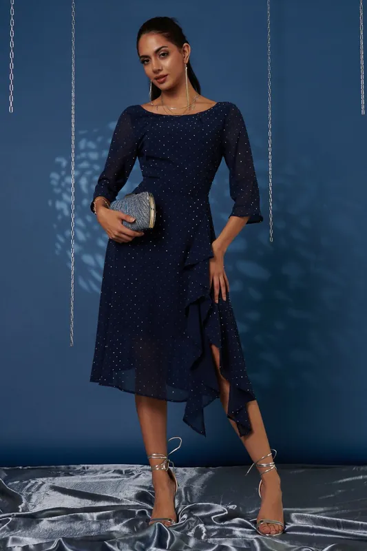 Diamante Embellished Chiffon Midi Dress - Jolie Moi