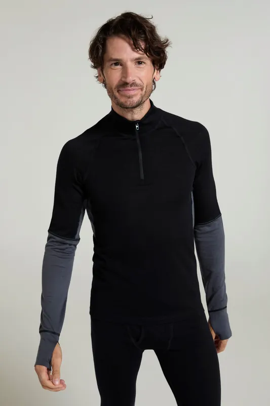Ultra' Quick Dry Moisture Wicking Zip Neck Merino Wool Top Baselayer - Mountain Warehouse