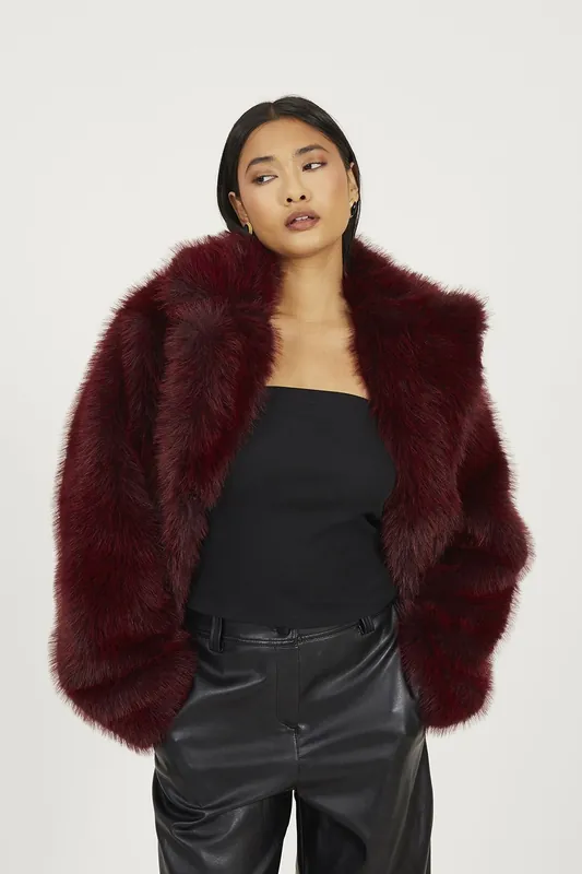 Revere Collar Short Faux Fur Jacket - Brave Soul