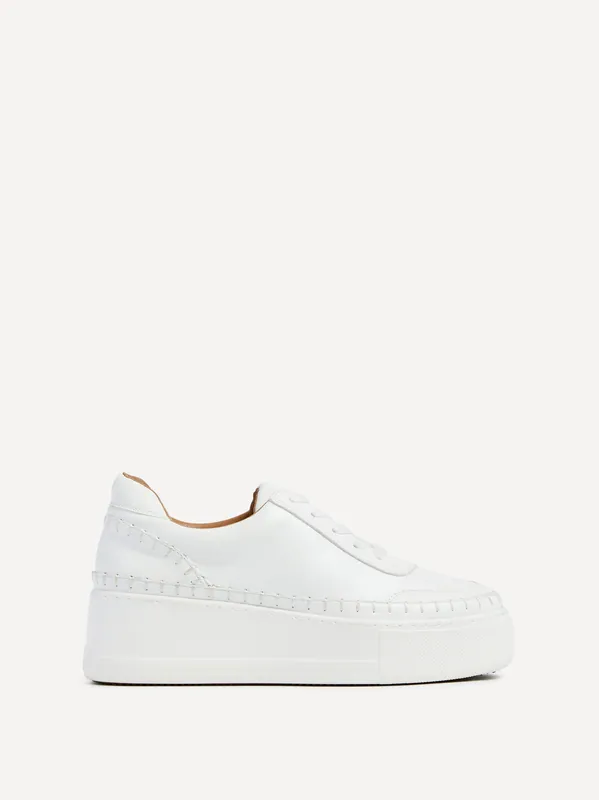 Harlem White Faux Leather Platform Trainer - Linzi