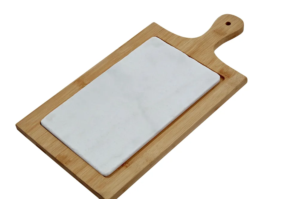Elegant White Marble And Bamboo Cheese Board, Versatile Chopping Board, Stylish Chopping Board For Kitchen - Orsina