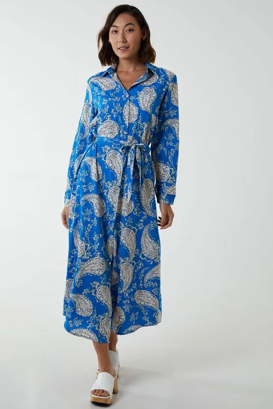 Paisley Belted Dress - Blue Vanilla