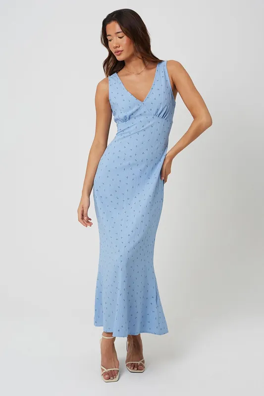 Strappy V-Neck Floral Midi Dress