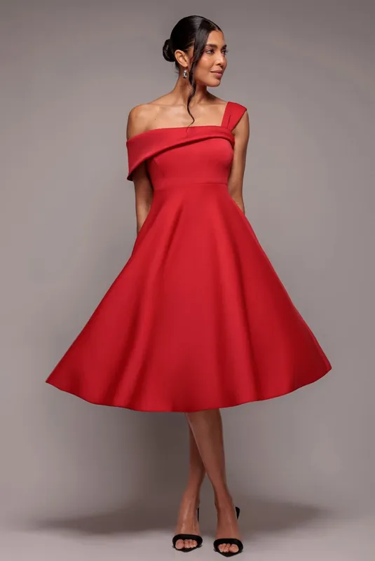 One Shoulder A Line Midi Dress - Goddiva
