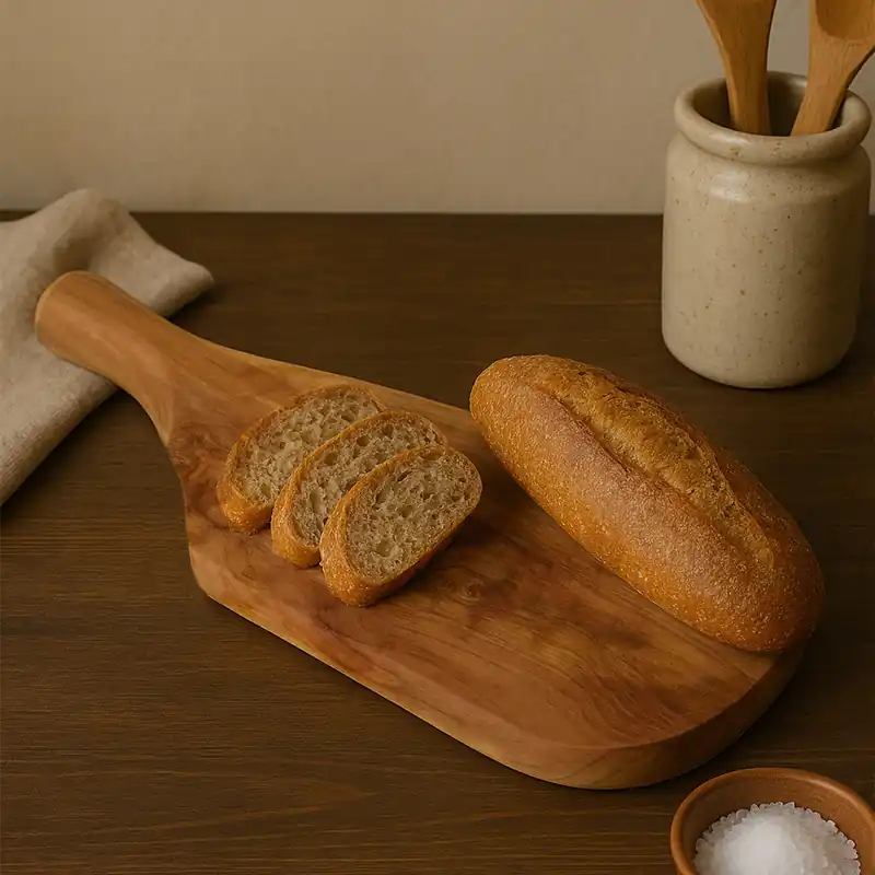 Olive Wood Serving Board, Wooden Serving Board with Ergonomic Handle, Natural Olive Wood Grain Board - Orsina