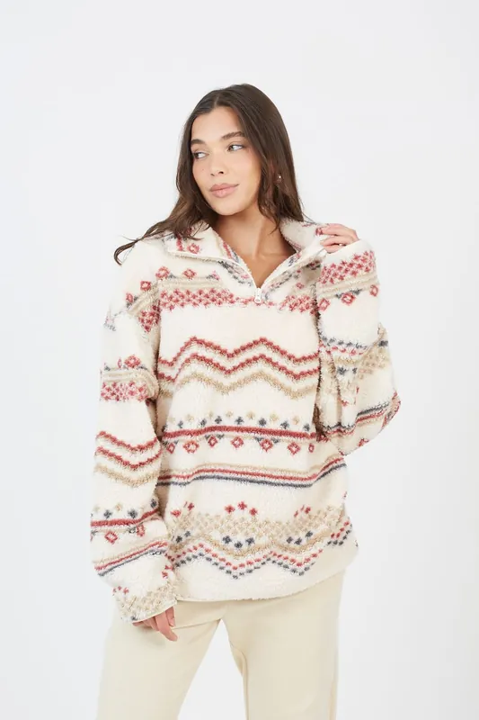 Quarter Zip Printed Sherpa Fleece - Brave Soul