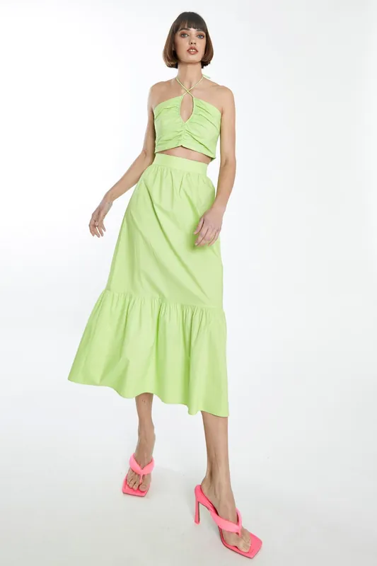 Yoke-Waist Midi-Skirt