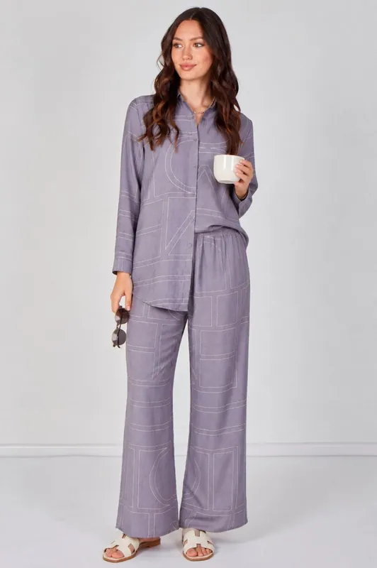 Grey Geometric Print Shirt and Trouser Co-Ord Set
