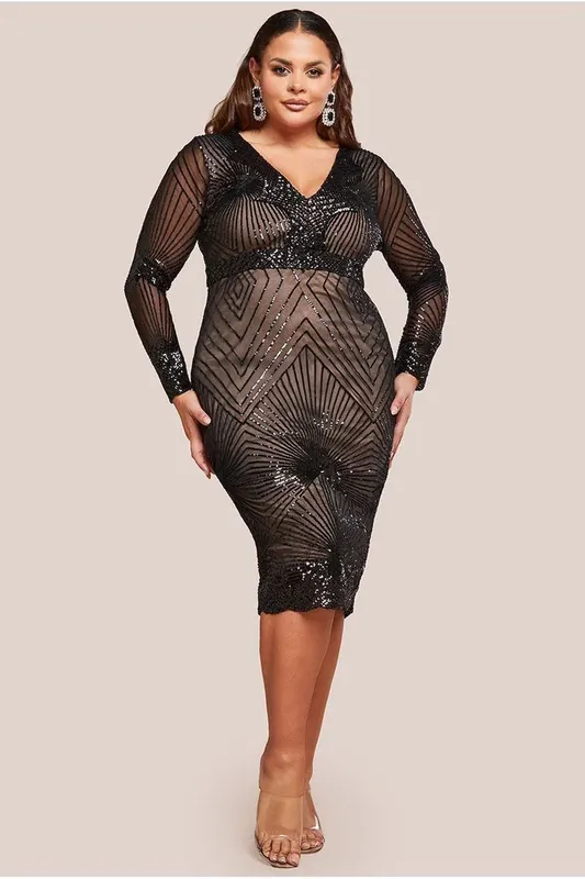 Plus Scalloped Hem Starburst Midi Dress - Goddiva