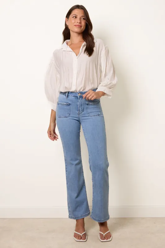 Light Blue Rope Detail Pocket Jeans - Blue Vanilla