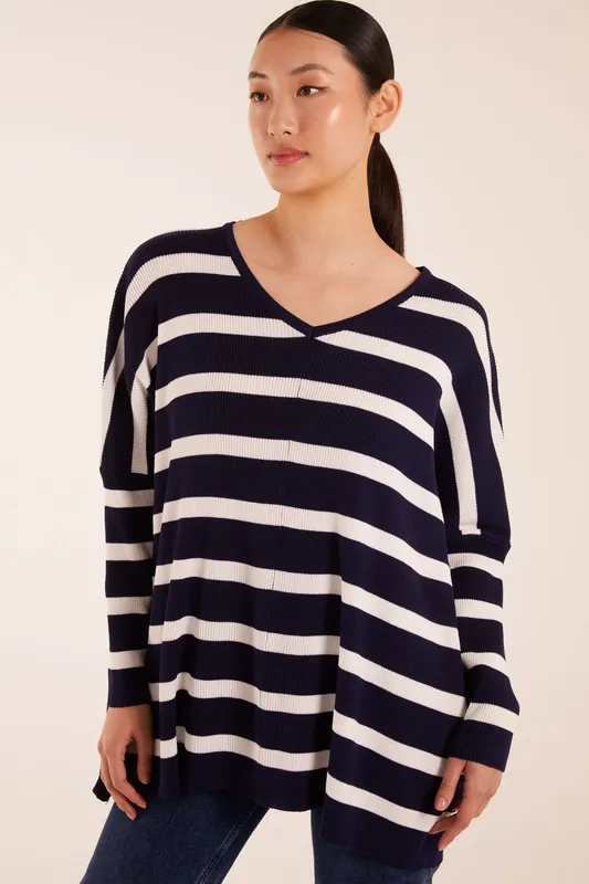 V Neck Striped Sailor Jumper - Blue Vanilla