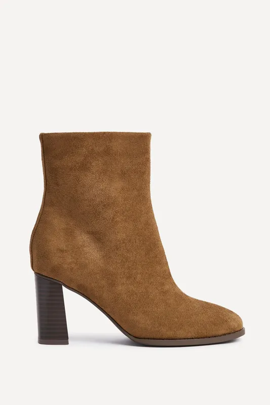 Approach Tan Faux Suede Round Toe Block Heeled Ankle Boot - Linzi